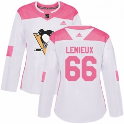 Womens Adidas Pittsburgh Penguins 66 Mario Lemieux Authentic WhitePink Fashion NHL Jersey 