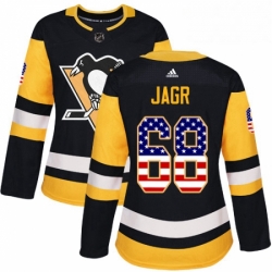 Womens Adidas Pittsburgh Penguins 68 Jaromir Jagr Authentic Black USA Flag Fashion NHL Jersey 