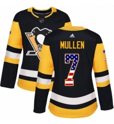 Womens Adidas Pittsburgh Penguins 7 Joe Mullen Authentic Black USA Flag Fashion NHL Jersey 