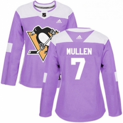 Womens Adidas Pittsburgh Penguins 7 Joe Mullen Authentic Purple Fights Cancer Practice NHL Jersey 