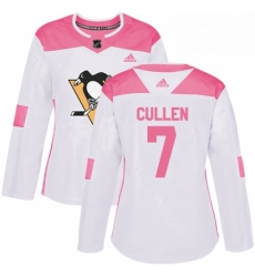 Womens Adidas Pittsburgh Penguins 7 Matt Cullen Authentic White Pink Fashion NHL Jersey 