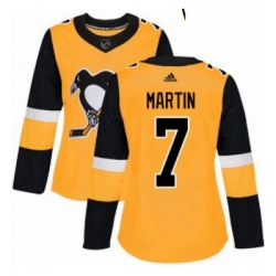 Womens Adidas Pittsburgh Penguins 7 Paul Martin Authentic Gold Alternate NHL Jersey 