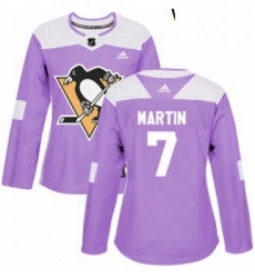 Womens Adidas Pittsburgh Penguins 7 Paul Martin Authentic Purple Fights Cancer Practice NHL Jersey 