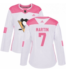 Womens Adidas Pittsburgh Penguins 7 Paul Martin Authentic WhitePink Fashion NHL Jersey 