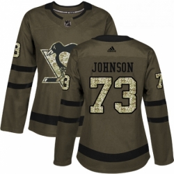 Womens Adidas Pittsburgh Penguins 73 Jack Johnson Authentic Green Salute to Service NHL Jersey 