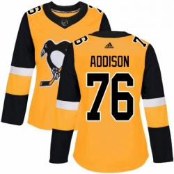 Womens Adidas Pittsburgh Penguins 76 Calen Addison Authentic Gold Alternate NHL Jersey 