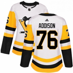 Womens Adidas Pittsburgh Penguins 76 Calen Addison Authentic White Away NHL Jersey 