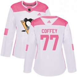 Womens Adidas Pittsburgh Penguins 77 Paul Coffey Authentic WhitePink Fashion NHL Jersey 