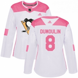 Womens Adidas Pittsburgh Penguins 8 Brian Dumoulin Authentic WhitePink Fashion NHL Jersey 
