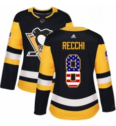 Womens Adidas Pittsburgh Penguins 8 Mark Recchi Authentic Black USA Flag Fashion NHL Jersey 