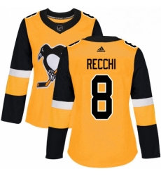 Womens Adidas Pittsburgh Penguins 8 Mark Recchi Authentic Gold Alternate NHL Jersey 