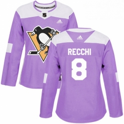Womens Adidas Pittsburgh Penguins 8 Mark Recchi Authentic Purple Fights Cancer Practice NHL Jersey 