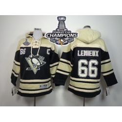 Penguins #66 Mario Lemieux Black Sawyer Hooded Sweatshirt 2016 Stanley Cup Champions Stitched Youth NHL Jersey