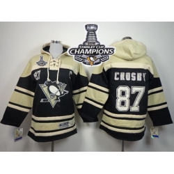 Penguins #87 Sidney Crosby Black Sawyer Hooded Sweatshirt 2016 Stanley Cup Champions Stitched Youth NHL Jersey