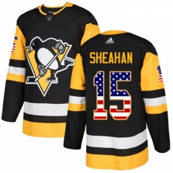 Youth Adidas Pittsburgh Penguins 15 Riley Sheahan Authentic Black USA Flag Fashion NHL Jersey 