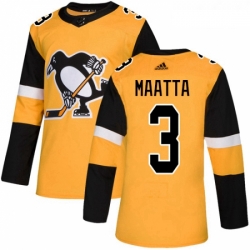 Youth Adidas Pittsburgh Penguins 3 Olli Maatta Authentic Gold Alternate NHL Jersey 