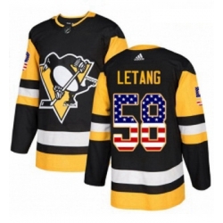 Youth Adidas Pittsburgh Penguins 58 Kris Letang Authentic Black USA Flag Fashion NHL Jersey 