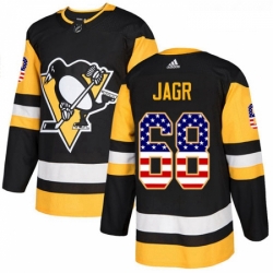 Youth Adidas Pittsburgh Penguins 68 Jaromir Jagr Authentic Black USA Flag Fashion NHL Jersey 