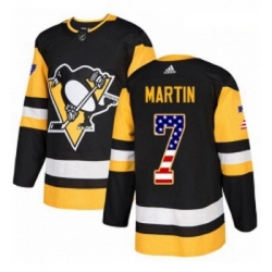 Youth Adidas Pittsburgh Penguins 7 Paul Martin Authentic Black USA Flag Fashion NHL Jersey 