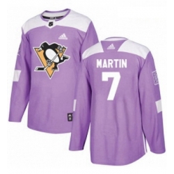 Youth Adidas Pittsburgh Penguins 7 Paul Martin Authentic Purple Fights Cancer Practice NHL Jersey 