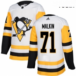 Youth Adidas Pittsburgh Penguins 71 Evgeni Malkin Authentic White Away NHL Jersey 