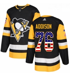 Youth Adidas Pittsburgh Penguins 76 Calen Addison Authentic Black USA Flag Fashion NHL Jersey 