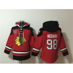 Men Chicago Blackhawks 98 Connor Bedard Red Lace Up Pullover Hoodie