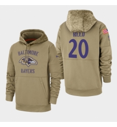 Mens Baltimore Ravens 20 Ed Reed 2019 Salute to Service Sideline Therma Pullover Hoodie Tan