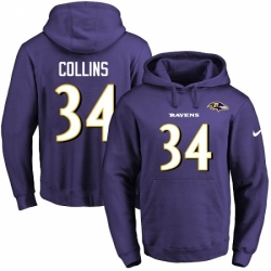 NFL Mens Nike Baltimore Ravens 34 Alex Collins Purple Name Number Pullover Hoodie