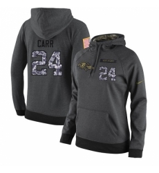 NFL Womens Nike Baltimore Ravens 24 Brandon Carr Stitched Black Anthracite Salute to Service Player Performance Hoodie