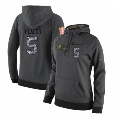 NFL Womens Nike Baltimore Ravens 5 Joe Flacco Stitched Black Anthracite Salute to Service Player Performance Hoodie