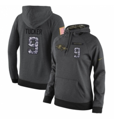 NFL Womens Nike Baltimore Ravens 9 Justin Tucker Stitched Black Anthracite Salute to Service Player Performance Hoodie