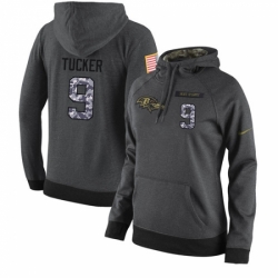 NFL Womens Nike Baltimore Ravens 9 Justin Tucker Stitched Black Anthracite Salute to Service Player Performance Hoodie