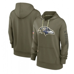 Women Baltimore Ravens 2022 Olive Salute To Service Therma Performance Pullover Hoodie