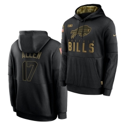 Men Buffalo Bills 17 Josh Allen 2020 Salute To Service Black Sideline Performance Pullover Hoodie