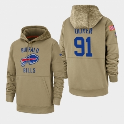 Mens Buffalo Bills 91 Ed Oliver 2019 Salute to Service Sideline Therma Pullover Hoodie Tan