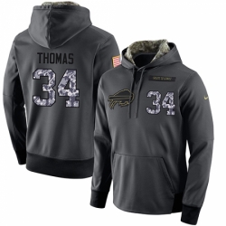 NFL Mens Nike Buffalo Bills 34 Thurman Thomas Stitched Black Anthracite Salute to Service Player Performance Hoodie