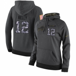NFL Womens Nike Buffalo Bills 12 Jim Kelly Stitched Black Anthracite Salute to Service Player Performance Hoodie