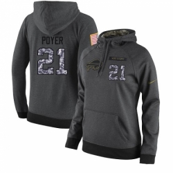 NFL Womens Nike Buffalo Bills 21 Jordan Poyer Stitched Black Anthracite Salute to Service Player Performance Hoodie