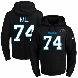 NFL Mens Nike Carolina Panthers 74 Daeshon Hall Black Name Number Pullover Hoodie