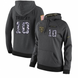 NFL Womens Nike Chicago Bears 10 Mitchell Trubisky Stitched Black Anthracite Salute to Service Player Performance Hoodie