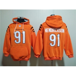 Men Cincinnati Bengals 91 Trey Hendrickson Orange Pullover Hoodie