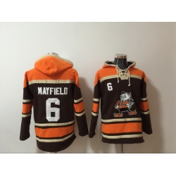 Men Nike Cleveland Browns Baker Mayfield 6 NFL Winter Thick Hoodie Brown