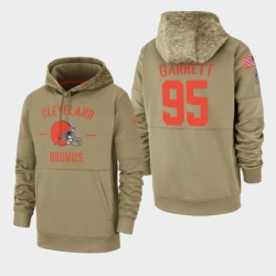Mens Cleveland Browns 95 Myles Garrett 2019 Salute to Service Sideline Therma Pullover Hoodie Tan