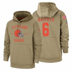 Mens Cleveland Browns Baker Mayfield 6 2019 Salute to Service Tan Sideline Therma Pullover Hoodie