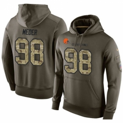 NFL Nike Cleveland Browns 98 Jamie Meder Green Salute To Service Mens Pullover Hoodie