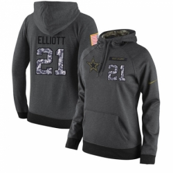 NFL Womens Nike Dallas Cowboys 21 Ezekiel Elliott Stitched Black Anthracite Salute to Service Player Performance Hoodie