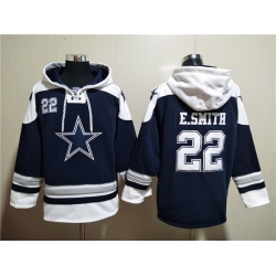 Men Dallas Cowboys 22 Emmitt Smith Navy Ageless Must Have Lace Up Pullover Hoodie