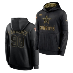 Men Dallas Cowboys 90 DeMarcus Lawrence 2020 Salute To Service Black Sideline Performance Pullover Hoodie