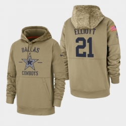 Mens Dallas Cowboys 21 Ezekiel Elliott 2019 Salute to Service Sideline Therma Pullover Hoodie Tan